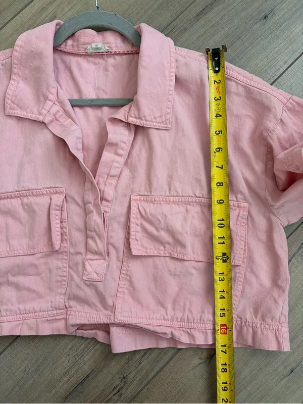Anthropologie Pilcro Pink Short Sleeve Cropped Boxy Outdoorsy Blouse M - Image 10