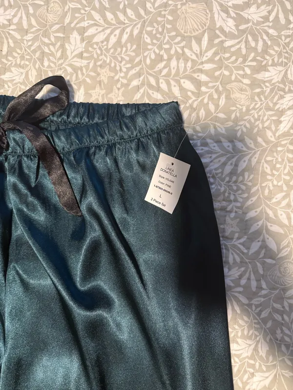 Dark Green Satin Long Pajama Set Size L - Image 6