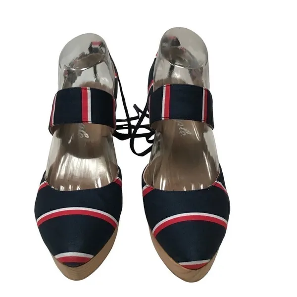 ‎Free People Monaco Boho navy striped wrap clog 39/9 - Image 5