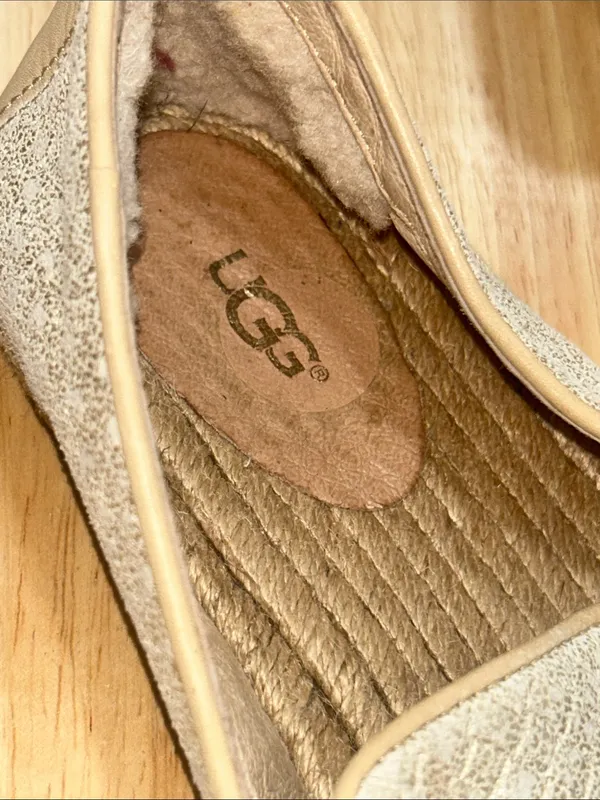 Ugg Womens Sandrinne Metallic Champagne Gold Woven Leather Espadrille Shoes sz12 - Image 8