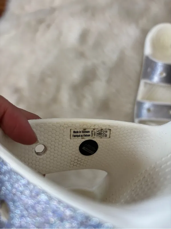 Iconic CROCS Comfort Silver Sparkle Glitter and White Sandals - Image 6