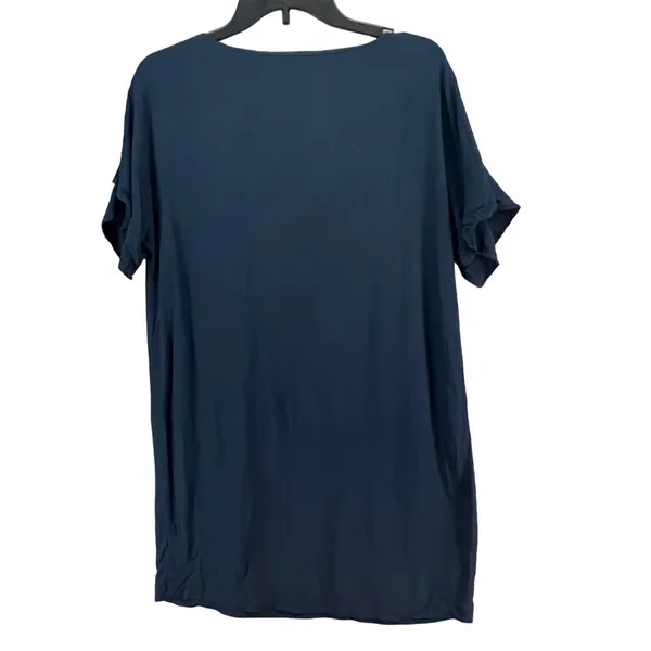 Madewell Easy Mini Dress Womens M Blue Ruffle Sleeves V Neck Preppy‎ SMALL FLAW - Image 4