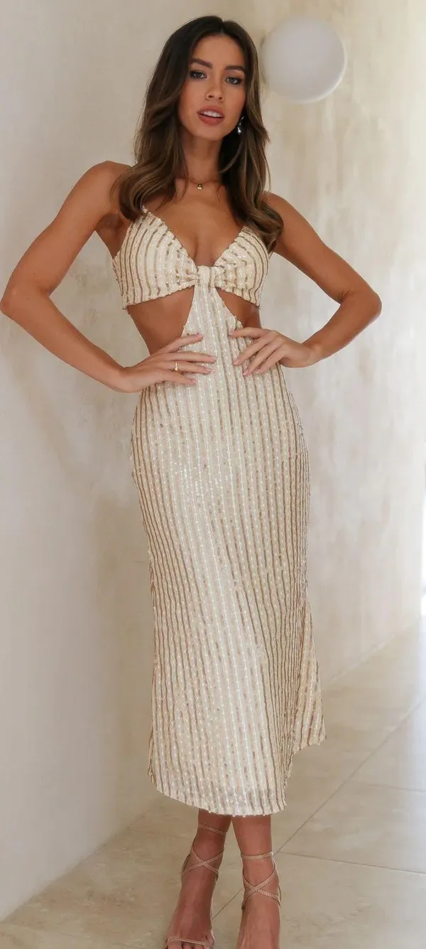 Hello Molly Sparkling Love Midi Dress Gold - Image 2
