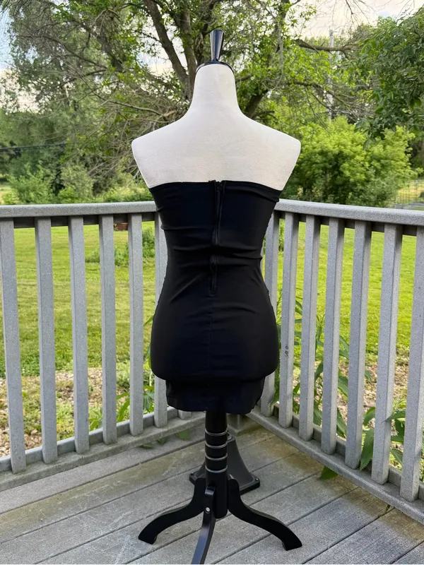 Body Central Black Strapless Mini Dress with White Cutouts - Image 7