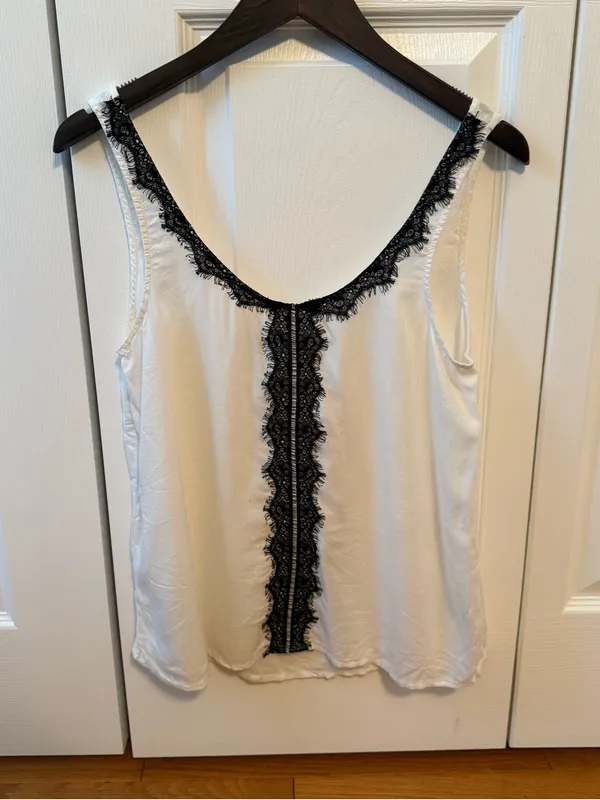 Aerie White and Black Lace Trim Tank - Image 2