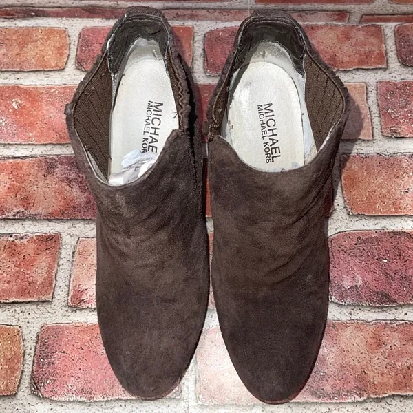 Pre-Owned Michael Kors Brown Leather Suede Platform Wedge Ankle Boots Size 7M - Image 3