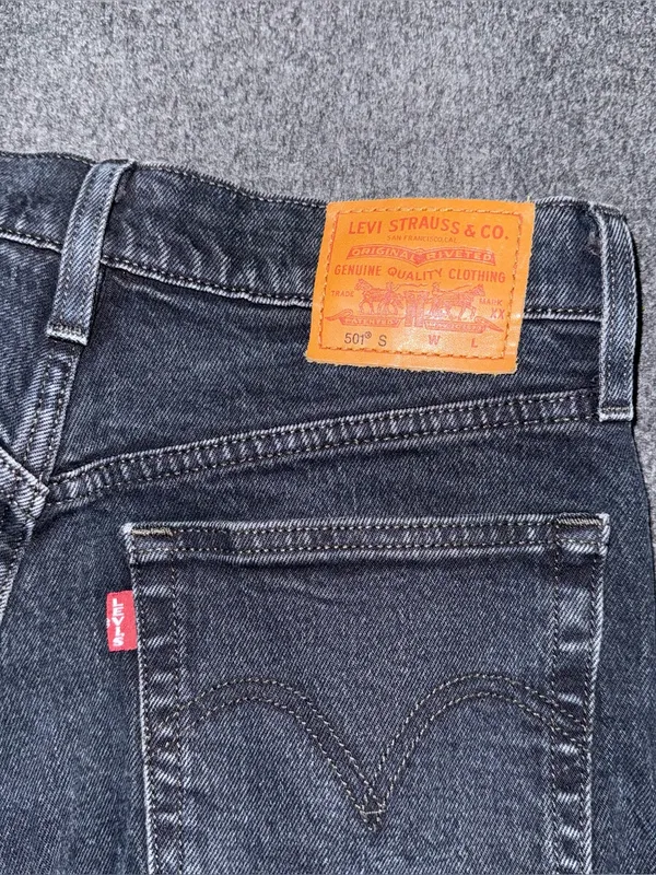 Levis Premium 501 Skinny Jeans Distressed Black Denim Button Fly High Rise 24x28 - Image 5
