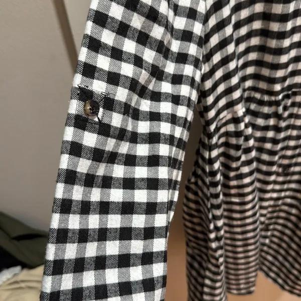 FANCYINN Womens Black White Gingham Plaid Button Down Mini Shirt Dress‎ Small - Image 3
