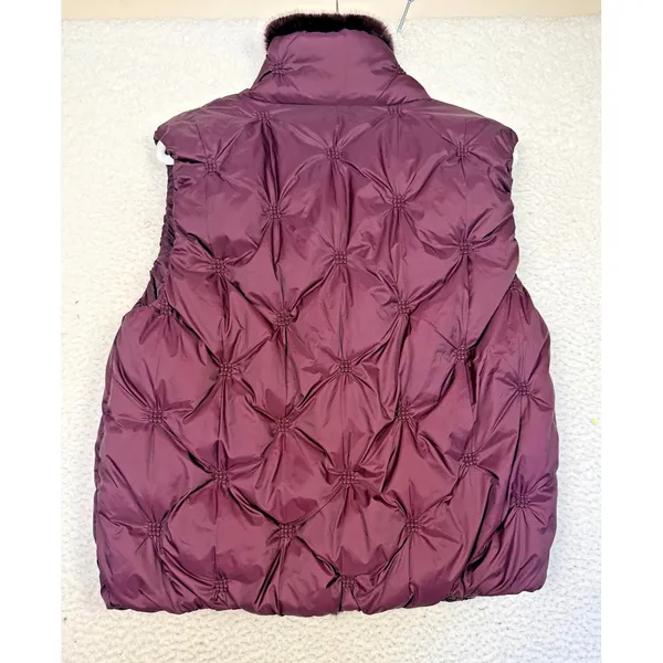 Chicos Vest Womens 2/Large Purple Quilted Fur Trim‎ Snap Winter NEW - Image 2