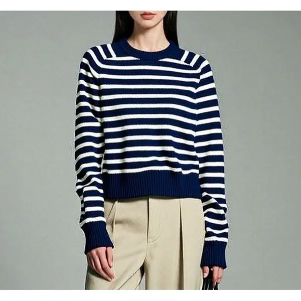 NWT J.Crew Relaxed Stripe Crewneck Sweater Womens Chunky Knit Nautical Fisherman - Image 2