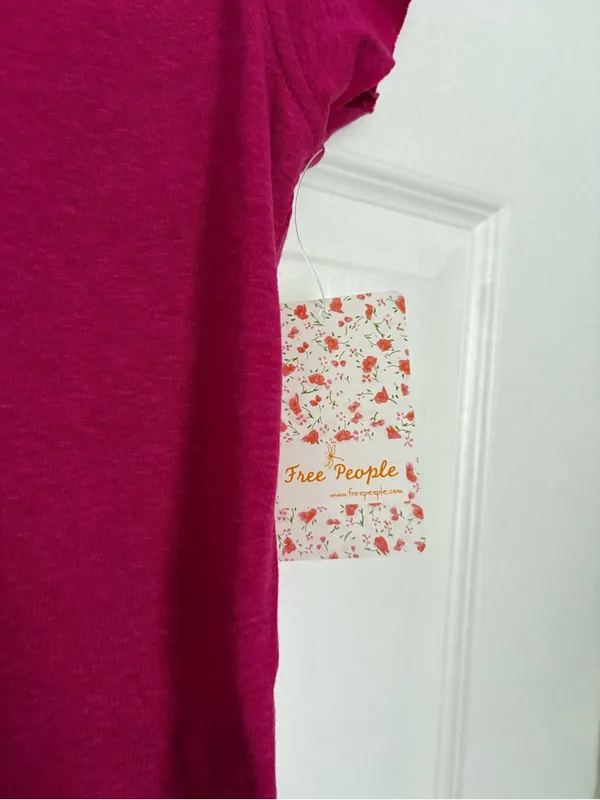 NWT Free People We The Free Fuchsia Flutter Sleeve V Neck Tee M - Image 2