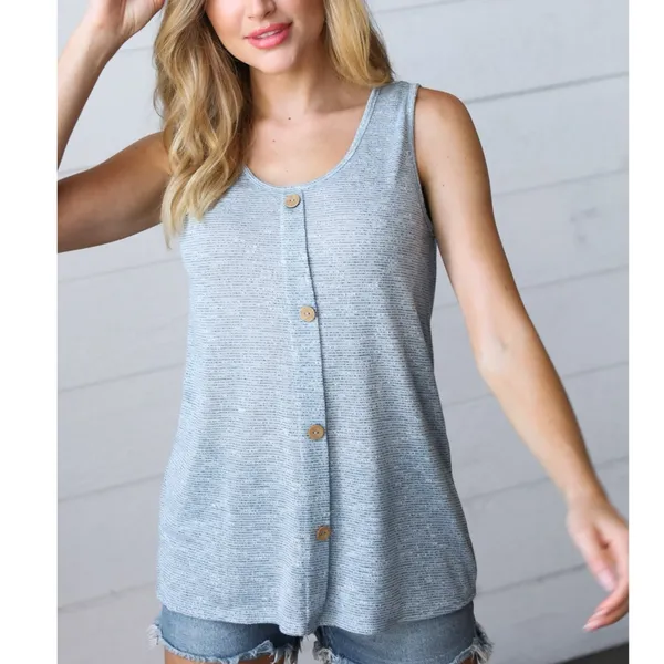 HAPTICS Coastal Bella Light Blue Button Down Sleeveless Top Knit Blouse Womens M - Image 3