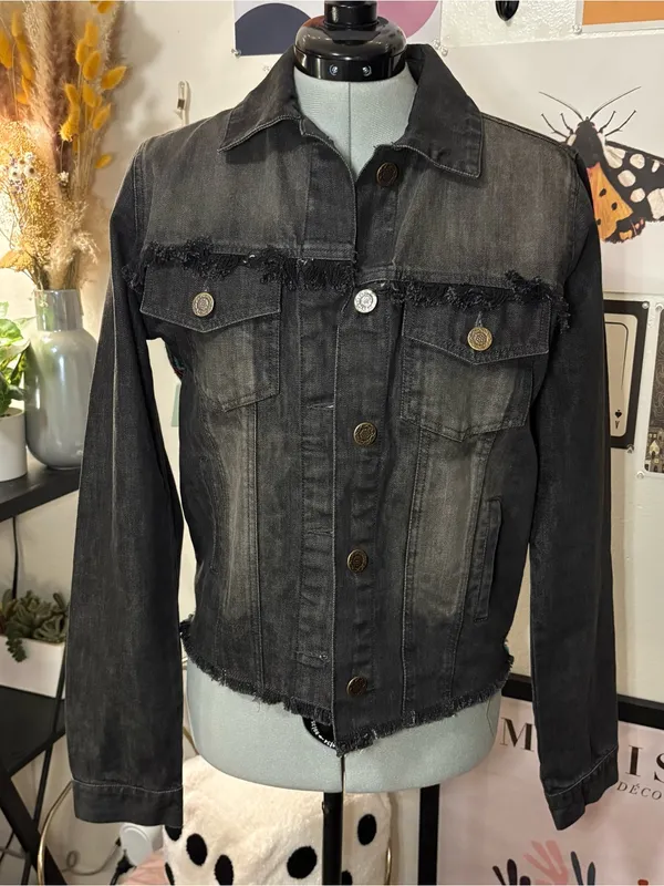 Judith March Black Denim Patchwork Jacket – Size M - Image 2