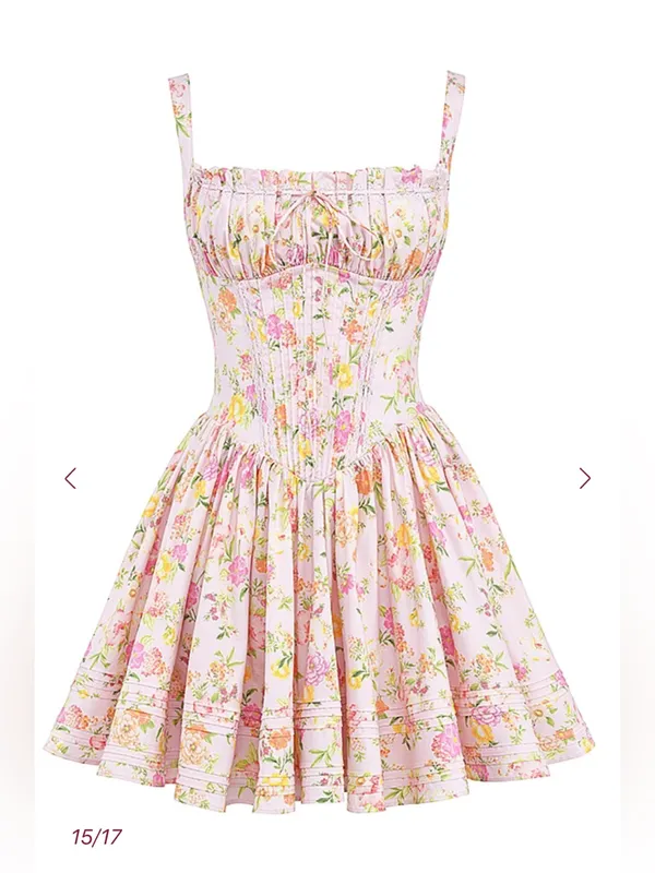 NWT HOUSE OF CB NATASSIA - Pink Meadow Cotton Mini Dress Size XS Longer length - Image 5