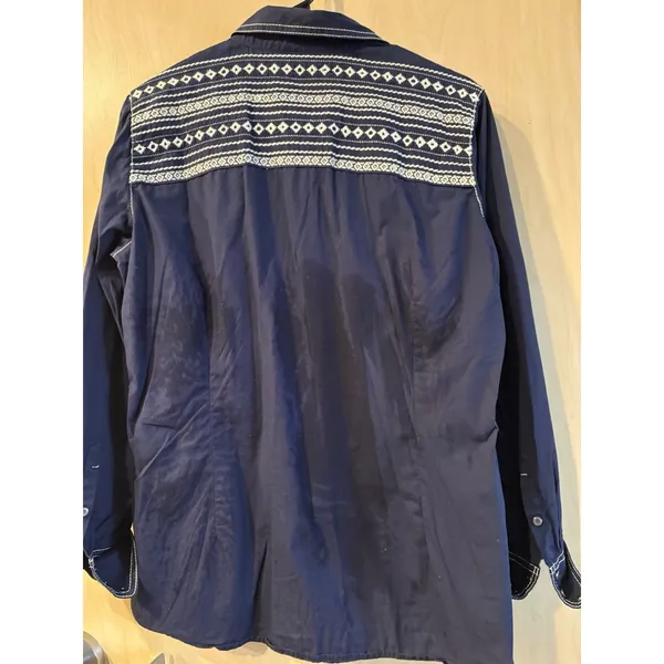 Ariat Fitted Western Shirt Women’s L Blue Embroidered Snap Front Long Sleev - Image 3