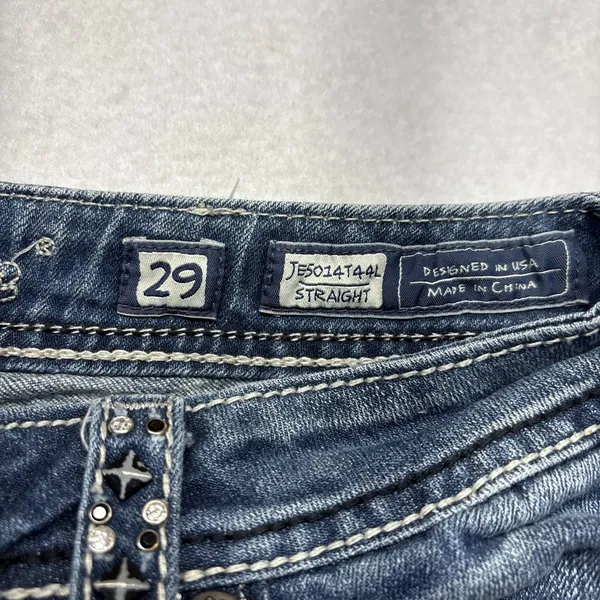 Miss Me Buckle Mid Rise Straight Embellished Flap Denim Blue Jeans 29/28 - Image 2