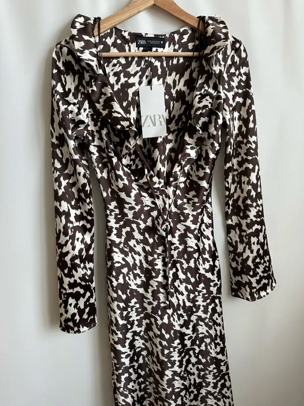 ZARA dress maxi long sleeve prints boho casual brown summer - Image 12