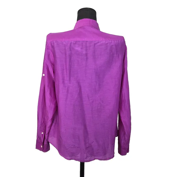 Lauren Ralph Lauren Button Up Shirt Women Large Purple Cotton Silk Utility Light - Image 3