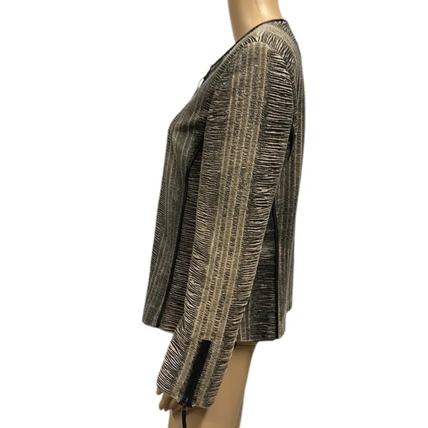 Blue Ice Tan Black Textured Zip Up Zip Sides and Cuffs Blazer Jacket Womens 10 - Image 4