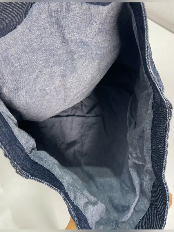 True Religion Tote Bag All Over Button Logo Blue Denim - Image 6