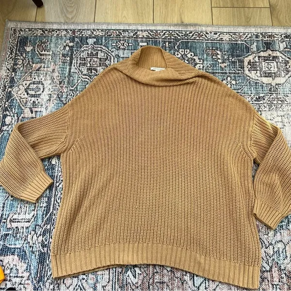 American Eagle Outfitters Camel Tan Mock Neck Slouchy Knit Oversized Sweater XS - Image 6
