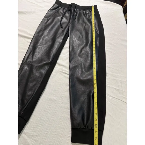 Fate Faux Leather Front Jogger Pants Black Mixed Media Drawstring Size L‎ - Image 2