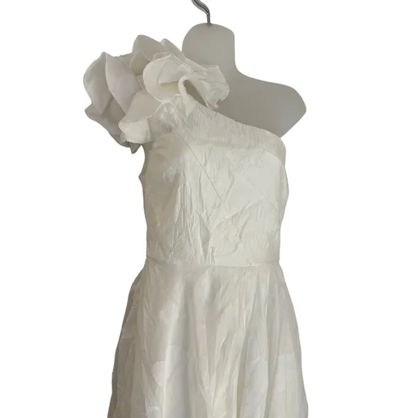 Lulu’s Sweet Definition White Burnout Ruffle One Shoulder Midi Dress Bridal - Image 3