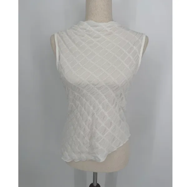 Anthropologie Maeve Asymmetric Textured Tank Small White Sleeveless Mock Neck - Image 4