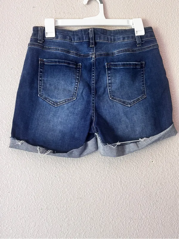 Casual Cuffed Dark Blue Denim Jean Shorts Size 6 - Image 5