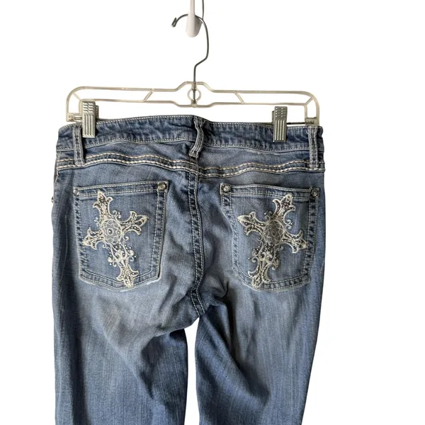 Rock 47 by Wrangler Jeans Y2k 28 Blue Cross Embroidery Bootcut‎ Low Rise Denim - Image 2