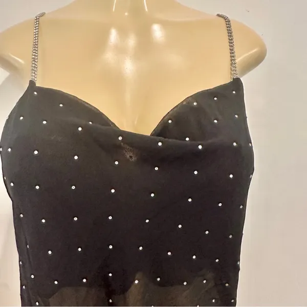 New MNG Chiffon Rhinestone Camisole Top Sz L Black Shirt Limited Edition NWT - Image 2