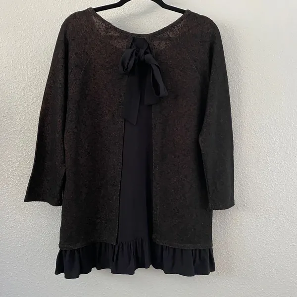 August Silk Black Knit Top XL Lagenlook Dark‎ Fairycore Oversized Boho Ruffle - Image 2