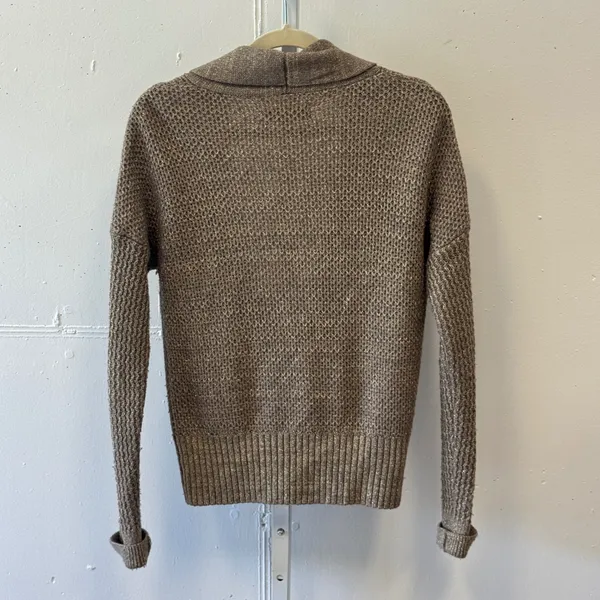 LOFT Bronze Metallic Shawl Collar Zip Up Cardigan Sweater Medium Knit Wool Blend - Image 2