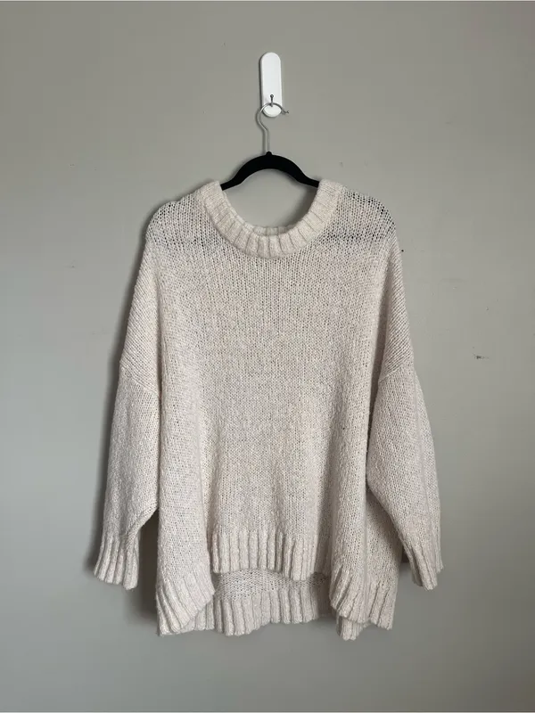 AERIE | Cream Cozy Oversized Crew Knit Sweater Sz L - Image 2