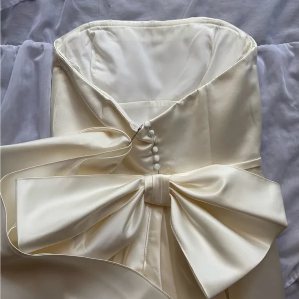 BHLDN Amsale Willow Bow Dress Little White Midi Formal Wedding Gown - Image 10