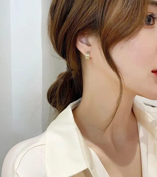 13mm Small CZ Leaf Hoop Earrings for Women - Image 5