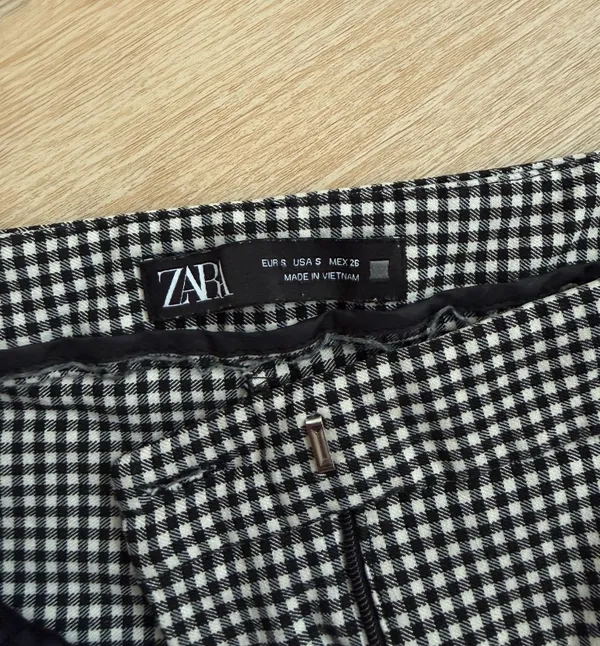 ZARA Black & White Gingham Slim Ankle Trousers - Image 5