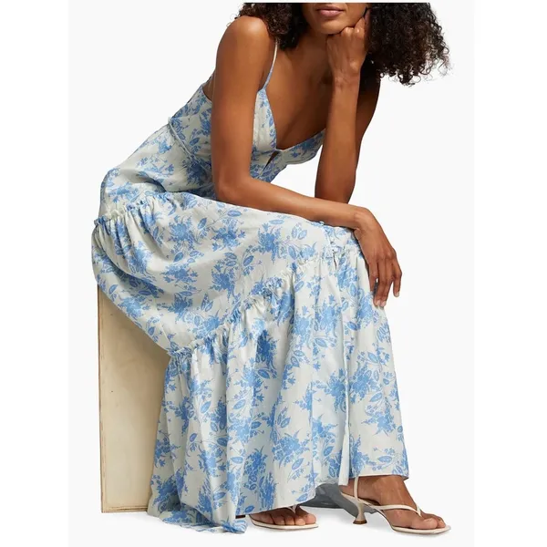 LoveShackFancy Women's White Blue Floral Garnita Floral Tiered Maxi Dress Size 0 - Image 5