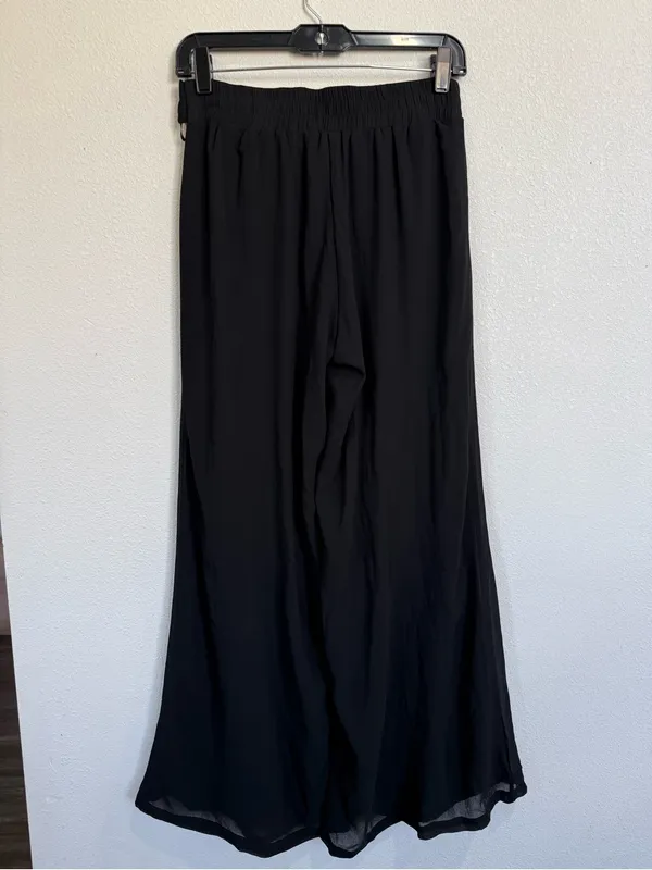 Black Chiffon Wide Leg Palazzo Pants High-Rise Tie Waist Elegant Minimalist NWT - Image 2