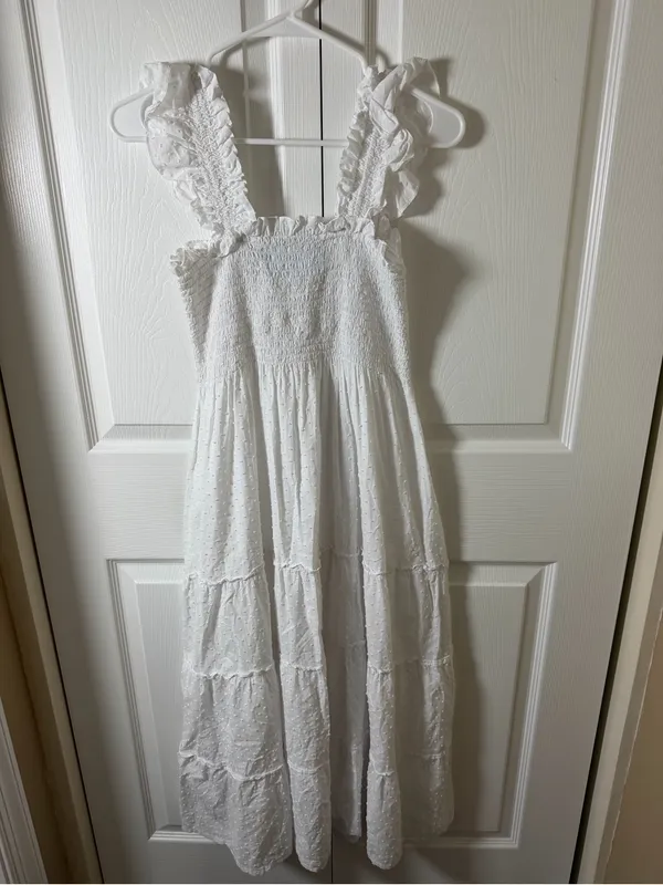 Hill House Home The Nap Dress Smocked Ruffle Straps Tiered White Small - Image 6