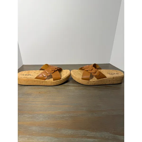 Earth Scotti‎ Leather Platform Slide Sandals Cork Comfort Size 9 NWT - Image 2