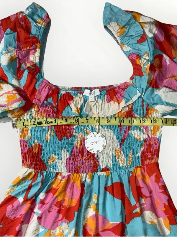 NWT Oddy Smocked Floral Off Shoulder Rayon Boutique Dress Sz Small #260 - Image 3