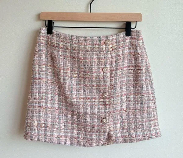 House Of Harlow 1960 NEW Women’s Tweed Pixie Dust Plaid Pink Mini Skirt Size S - Image 2