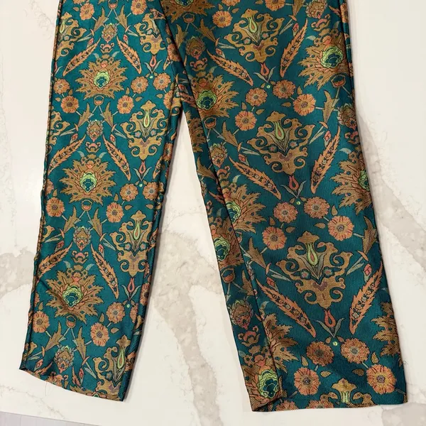 Maeve x Anthropologie Melyssa Floral Metallic Tapestry Trouser Pant Womens Small - Image 4
