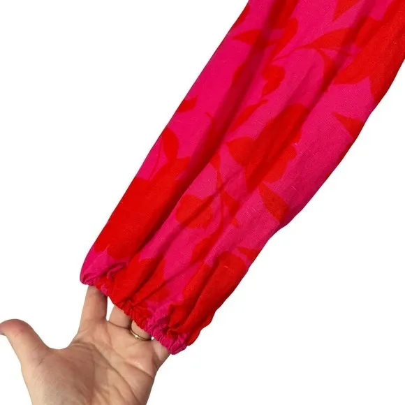 Kate Spade‎ x Target Vibrant Bright Red Pink Linen Blend Long Sleeve Midi Dress - Image 9