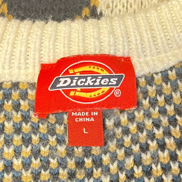 Dickies Juniors Argyle Sweater Vest Blue White Yellow Preppy Knit Pullover Large - Image 5