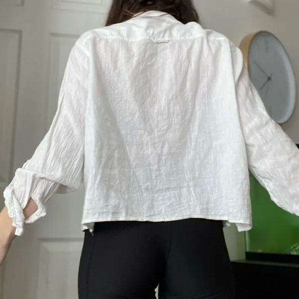 American Eagle Linen blend Button Down Shirt XL boxy crop‎ white - Image 3
