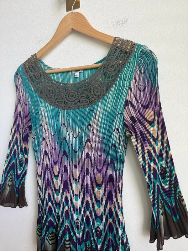 Vintage Nicola 90s Y2K Plisse Sheer Abstract Geometric Top Medium - Image 4