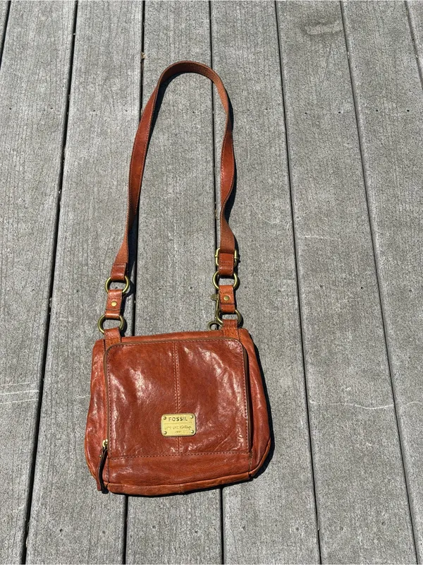 Fossil Long Live Vintage 1954 Brown Leather Crossbody Bag Boho Purse - Image 4