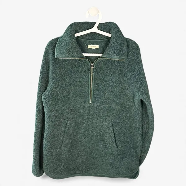 Madewell Polartec Teddy Fleece Half Zip Pullover Women Small Green Sherpa Jacket - Image 2